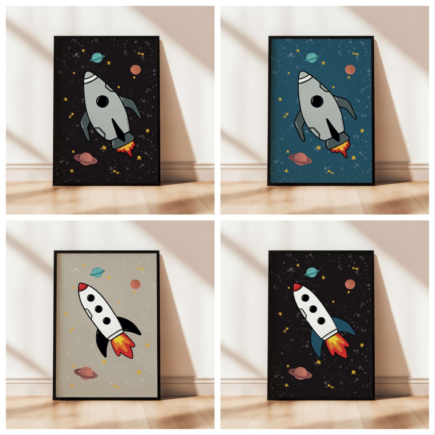 The Little Jones Space Rocket Print - Natural