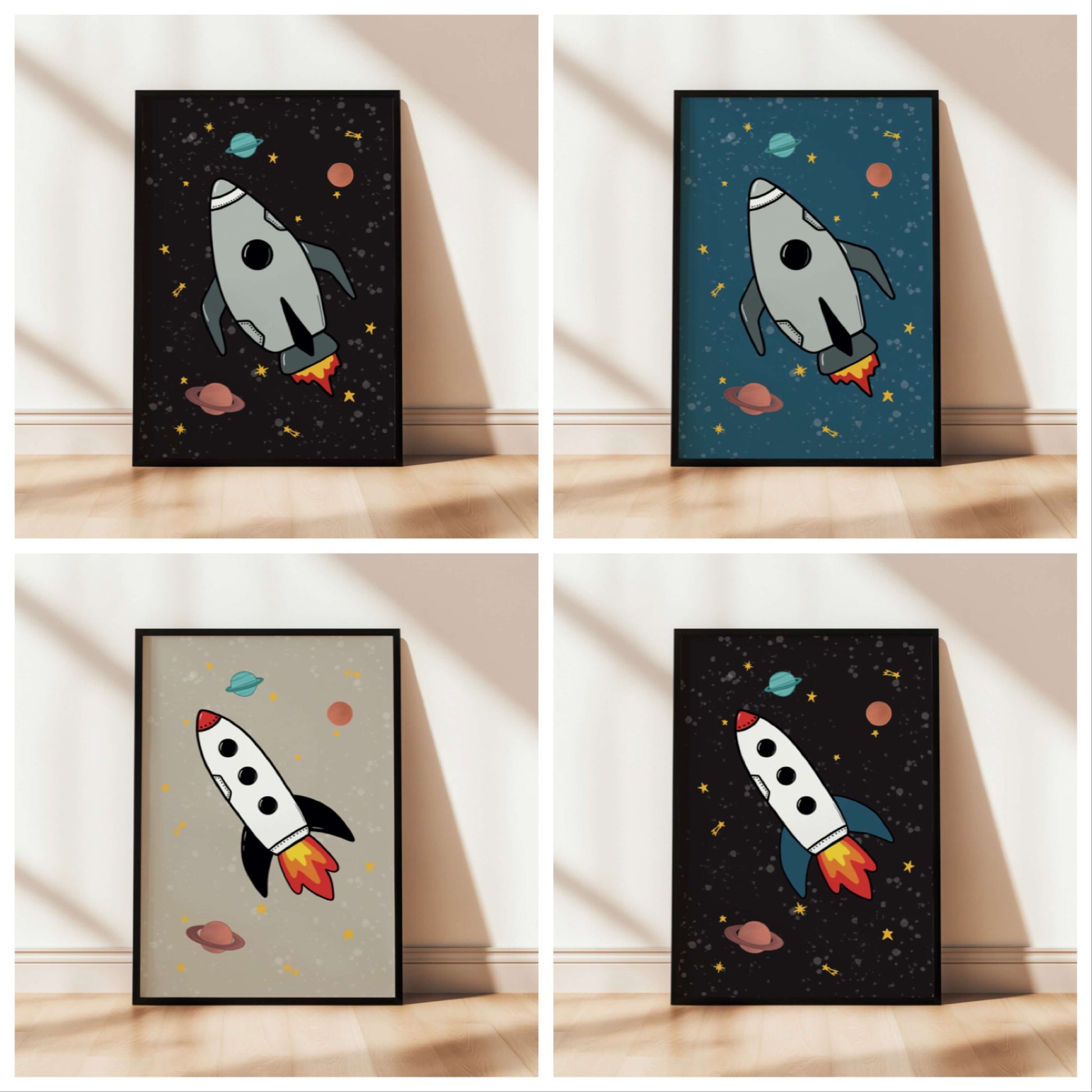 The Little Jones Space Rocket Print - Natural