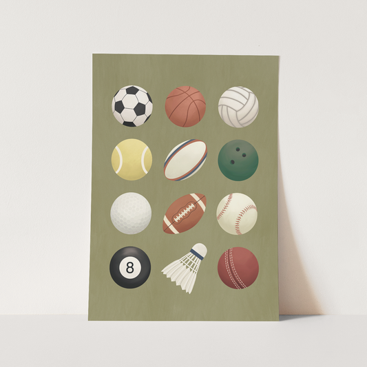Sports Balls Art Print in Green by Kid of the Village (6 Sizes Available)