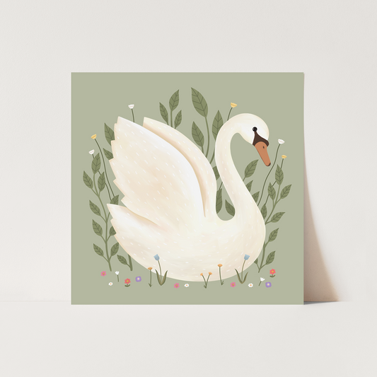 Swan Art Print in Sage by Kid of the Village (2 Sizes Available)