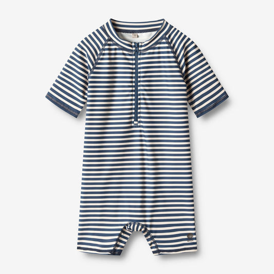 Wheat 'Cas' S/S Children's Swimsuit - Indigo Stripe