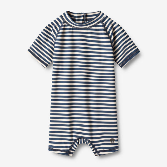 Wheat 'Cas' S/S Baby Swimsuit - Indigo Stripe