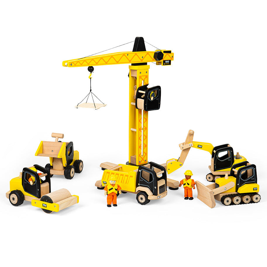 Tidlo Wooden Construction Vehicles Toy Bundle