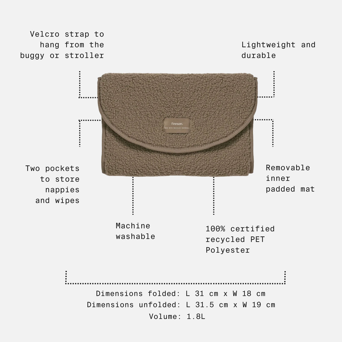 Finnsøn OSLO Eco Travel Changing Mat - Mocha Borg