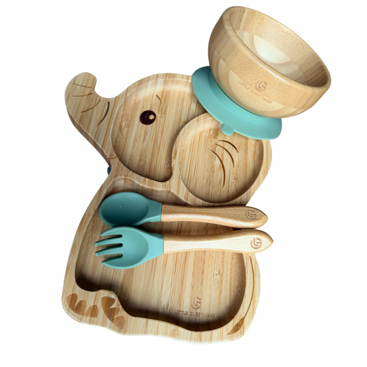SenseNest Elephant Bamboo Feeding Set - Plate, Bowl, Spoon & Fork