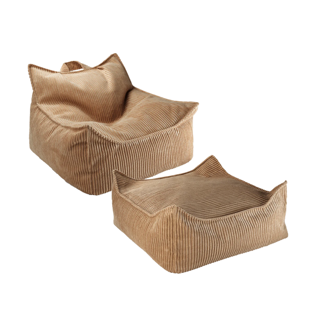Wigiwama Beanbag Chair & Ottoman Set - Corduroy Toffee