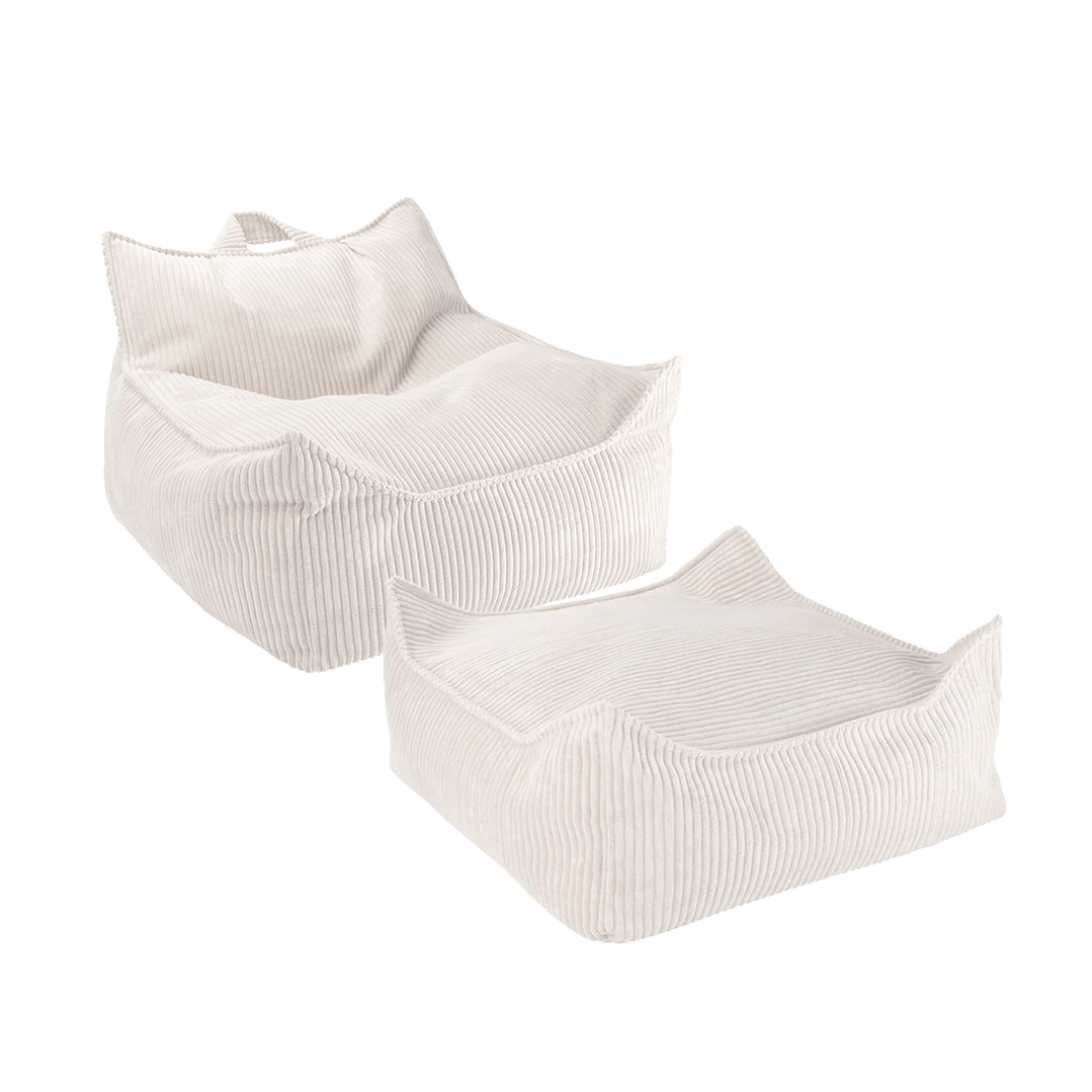 Wigiwama Beanbag Chair & Ottoman Set - Corduroy Marshmallow