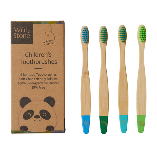 Wild & Stone Children's Bamboo Toothbrush - 4 Pack - Aqua