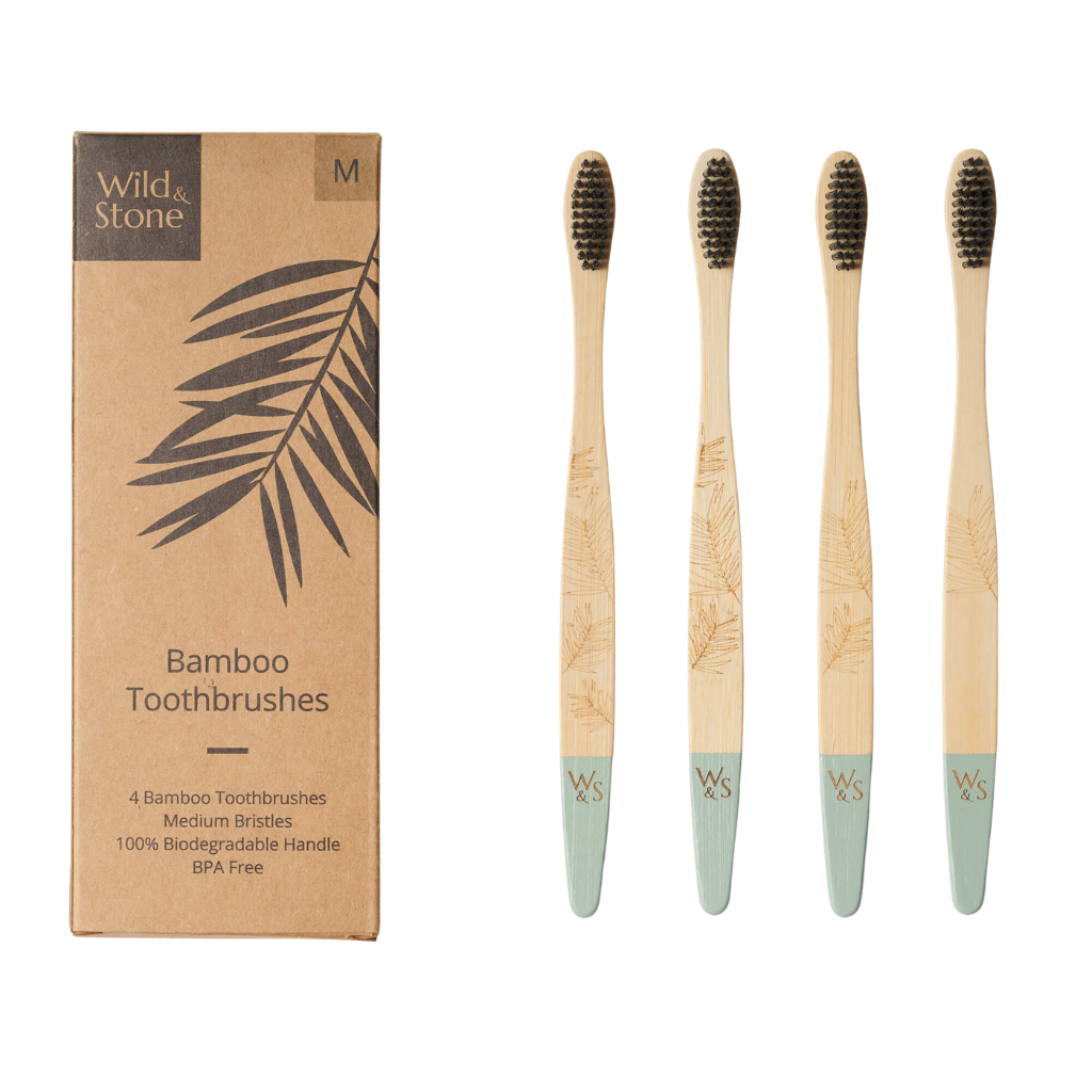 Wild & Stone Adult Bamboo Toothbrush - 4 Pack - Medium Bristles