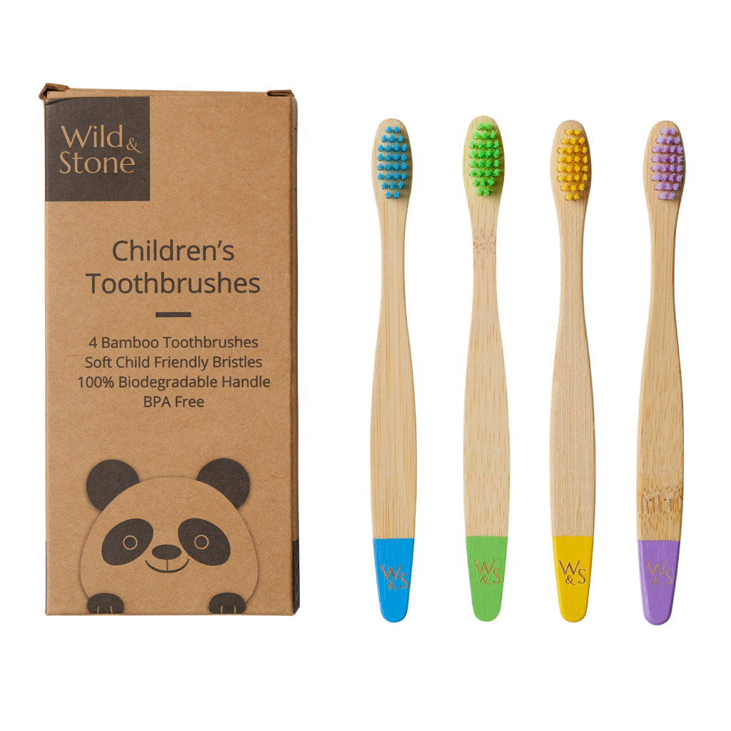 Wild & Stone Children's Bamboo Toothbrush - 4 Pack - Multi-Colour