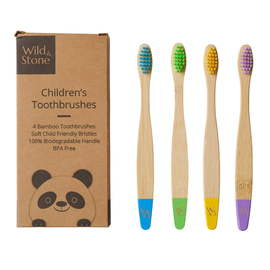 Wild & Stone Children's Bamboo Toothbrush - 4 Pack - Multi-Colour