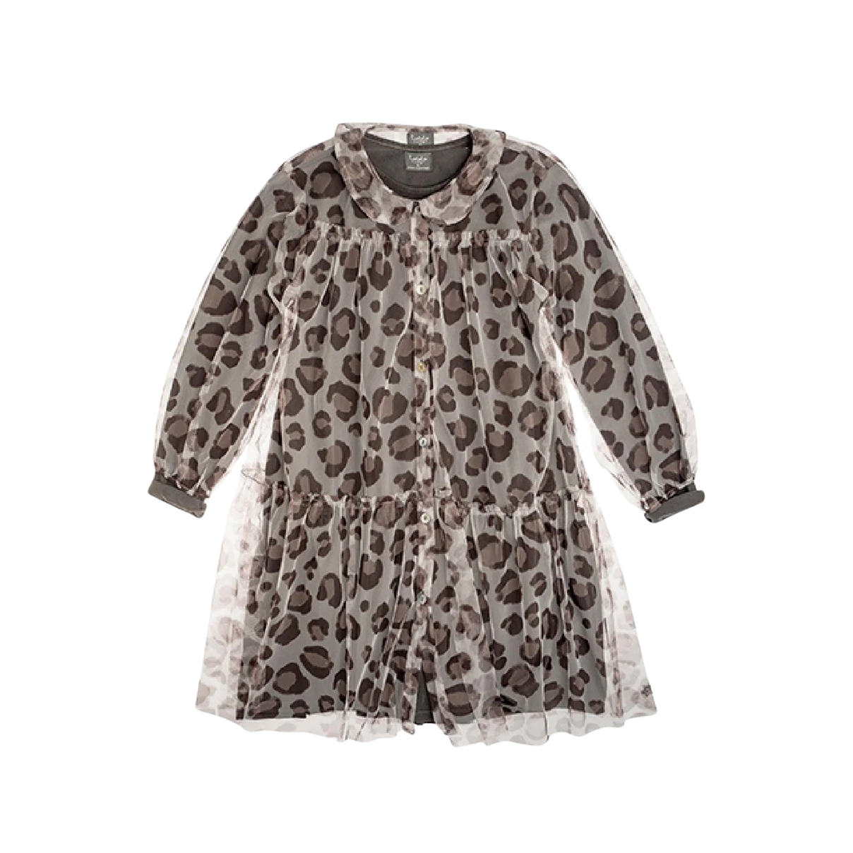Tocoto Vintage Tulle Leopard Print Midi Dress - Dark Grey