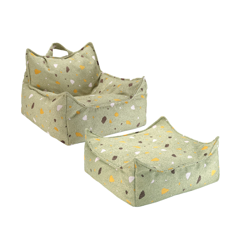 Wigiwama Beanbag Chair & Ottoman Set - Terrazzo Moss