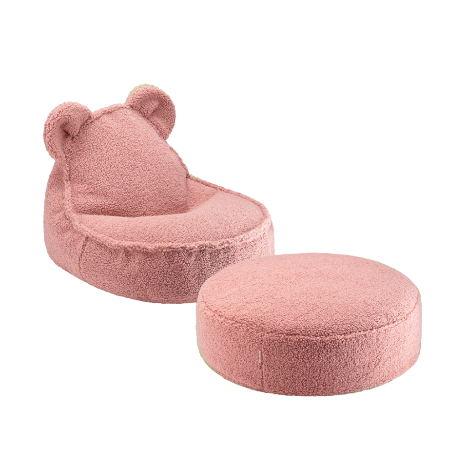 Wigiwama Bear Beanbag & Ottoman Set - Guava