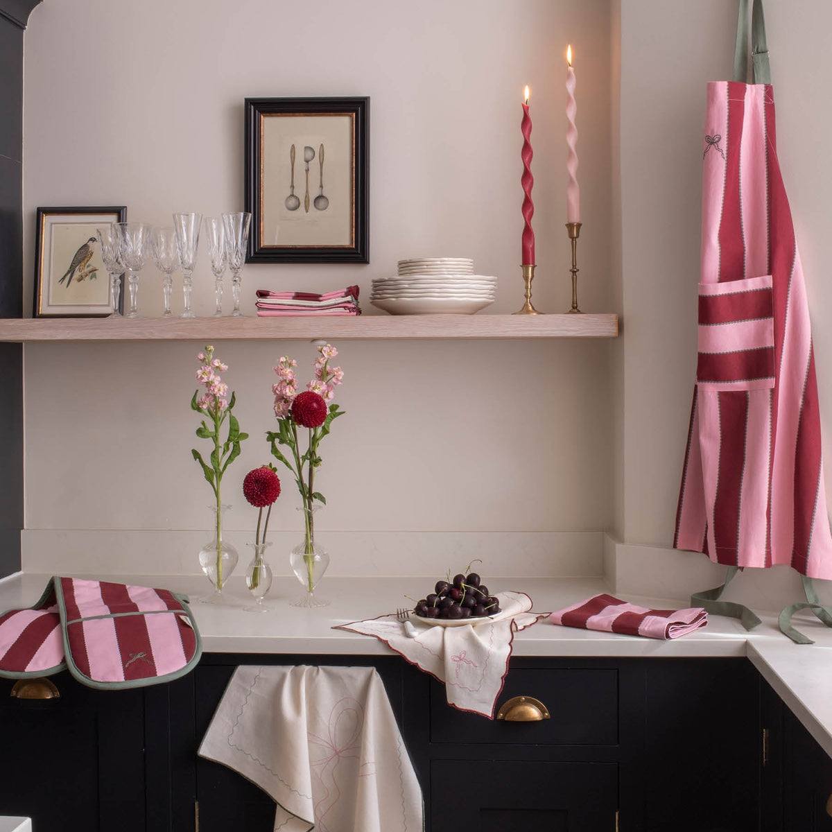 Avery Row Kitchen Apron - Bold Stripe Burgundy