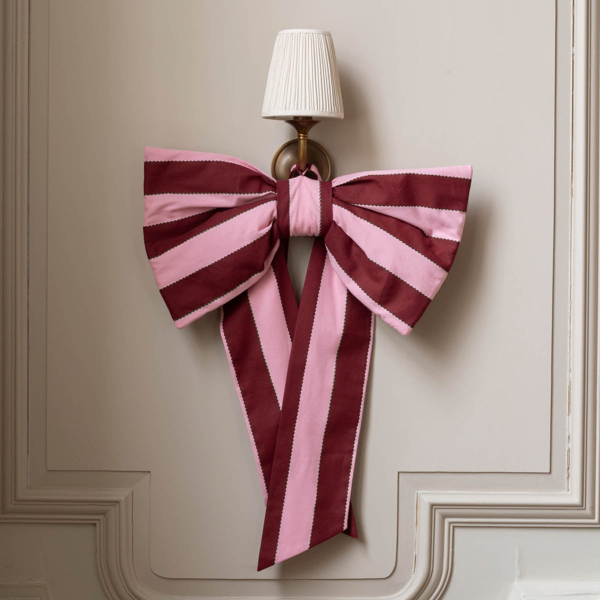 Avery Row Christmas Hanging Bow - Bold Stripe Burgundy