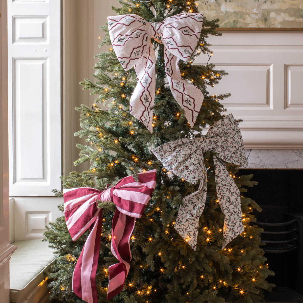 Avery Row Christmas Hanging Bow - Bold Stripe Burgundy