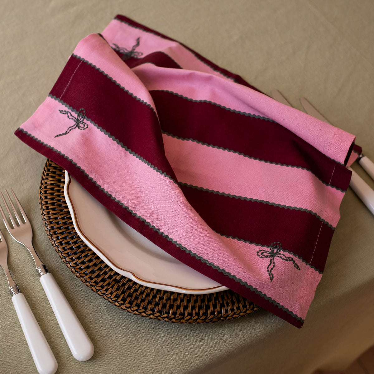 Avery Row Napkins, Set of 2 - Bold Stripe Burgundy