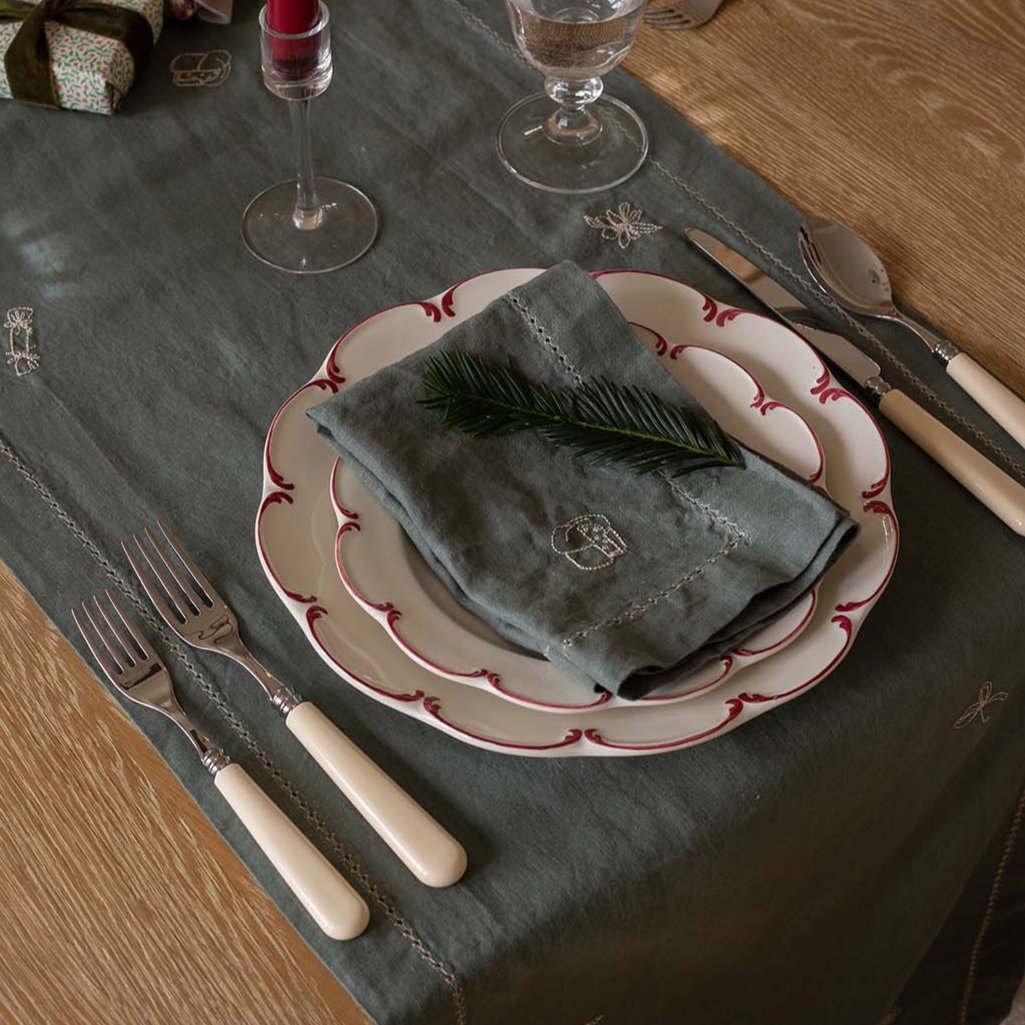 Avery Row Embroidered Linen Napkins, Set of 2 - Pine Green