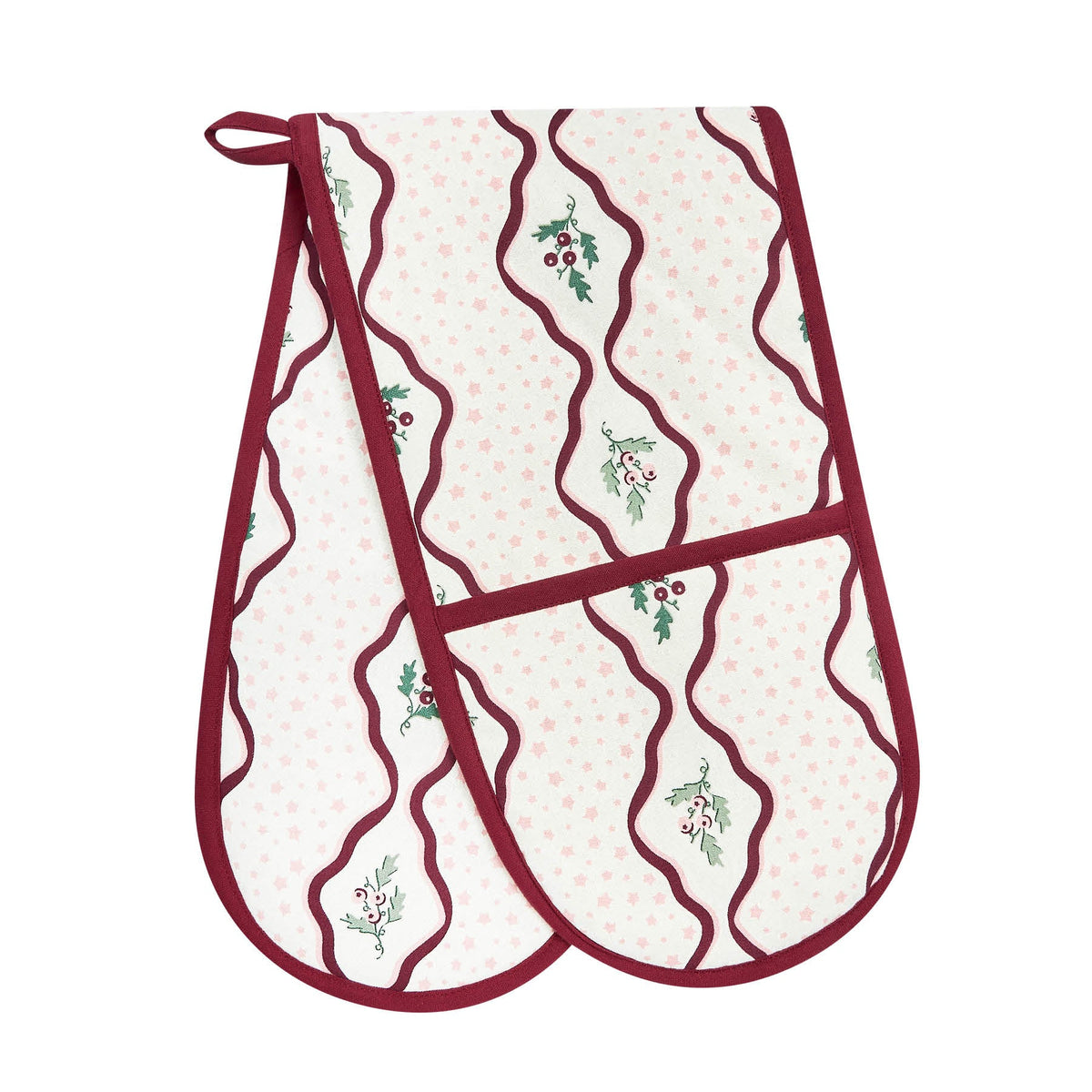 Avery Row Christmas Double Oven Glove - Berry Ribbons