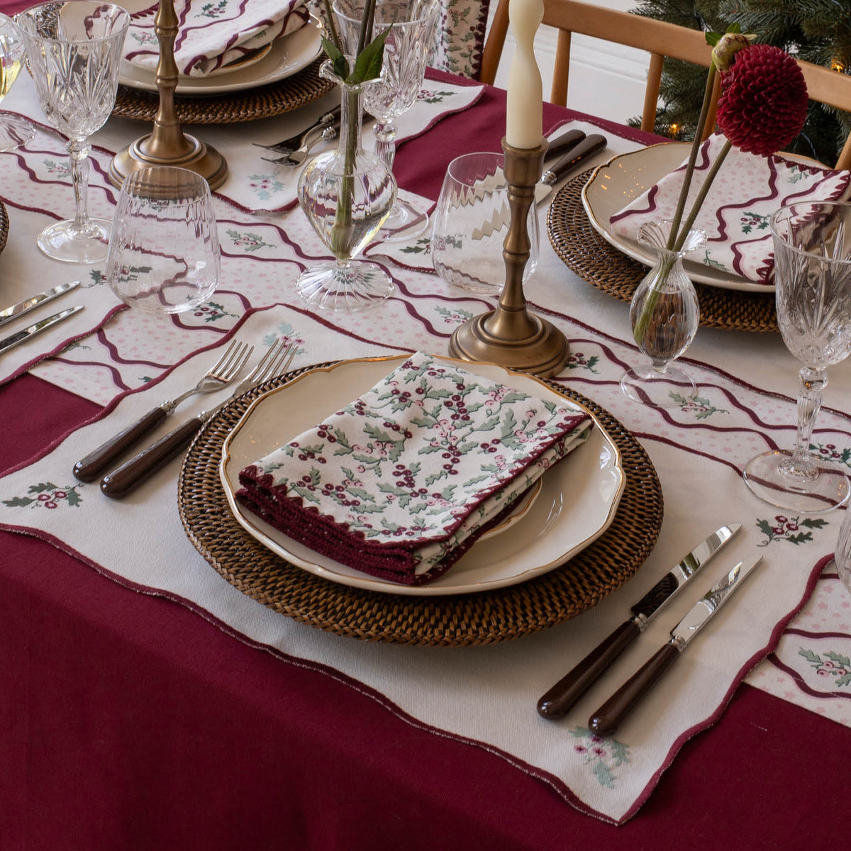 Avery Row Cotton Place Mats, Set of 2 - Berry Ribbons