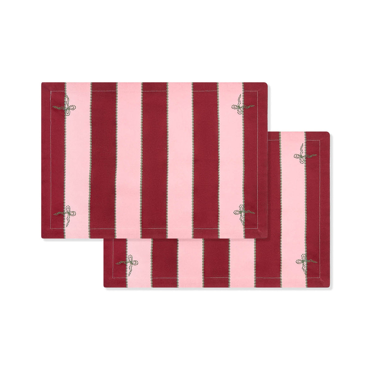 Avery Row Cotton Place Mats, Set of 2 - Bold Stripe Burgundy