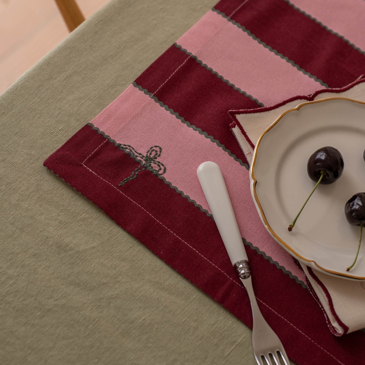 Avery Row Cotton Place Mats, Set of 2 - Bold Stripe Burgundy