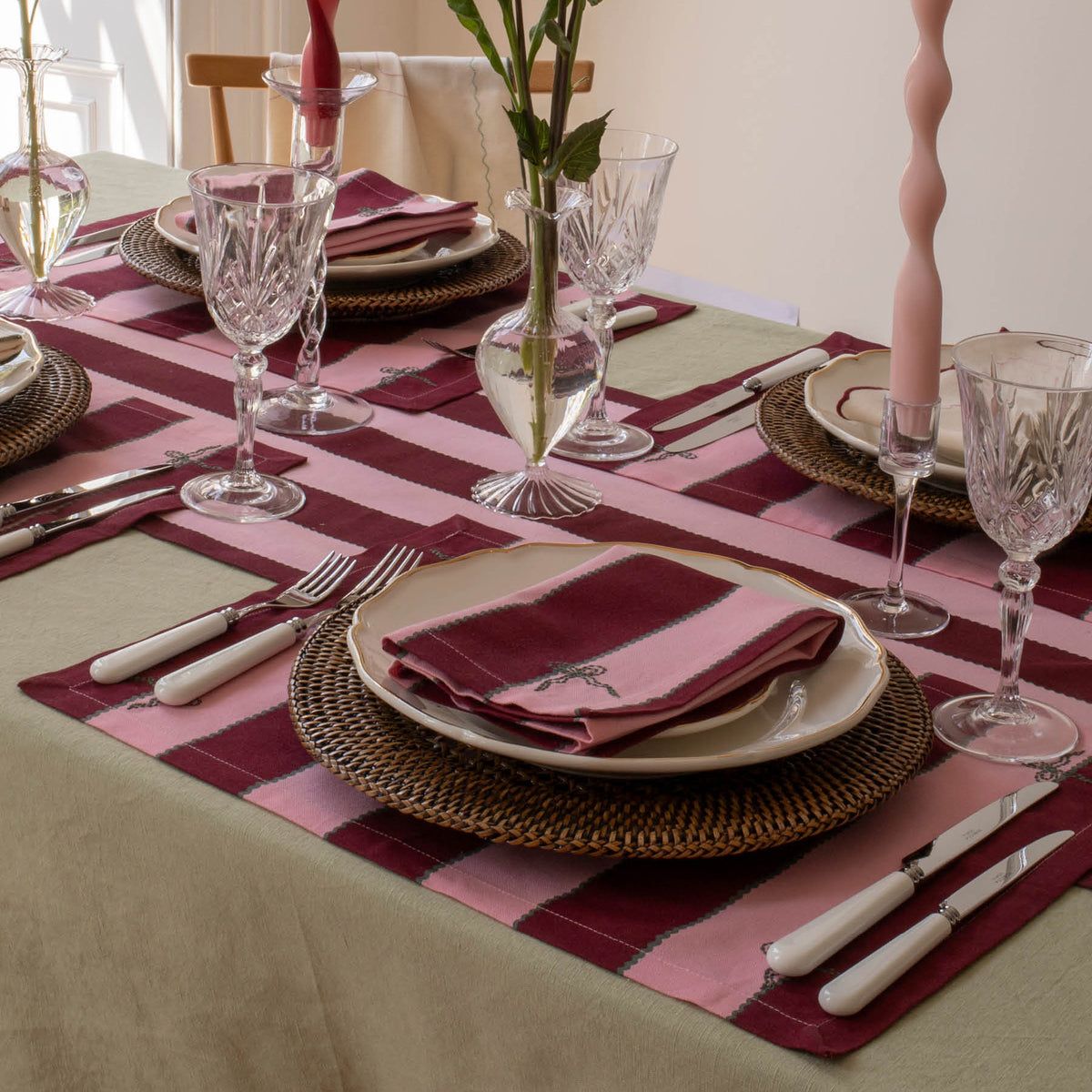 Avery Row Cotton Place Mats, Set of 2 - Bold Stripe Burgundy