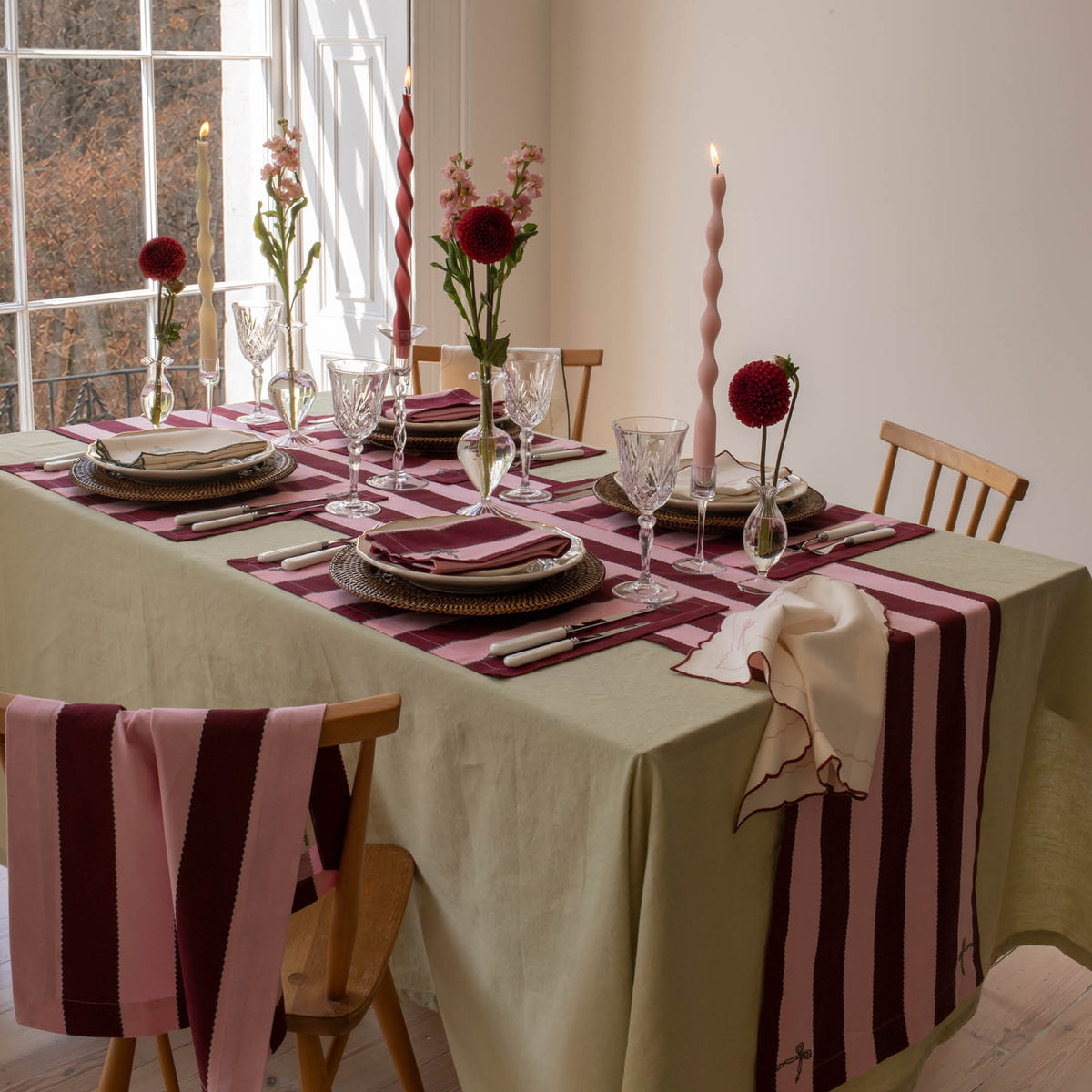 Avery Row Cotton Place Mats, Set of 2 - Bold Stripe Burgundy