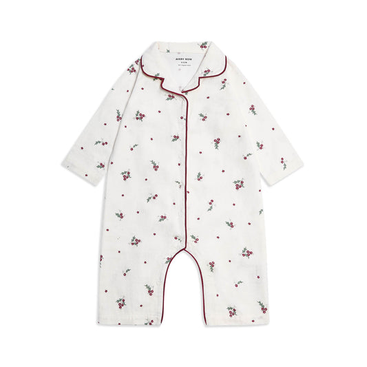 Avery Row Baby Flannel Sleepsuit - Holly Scatter