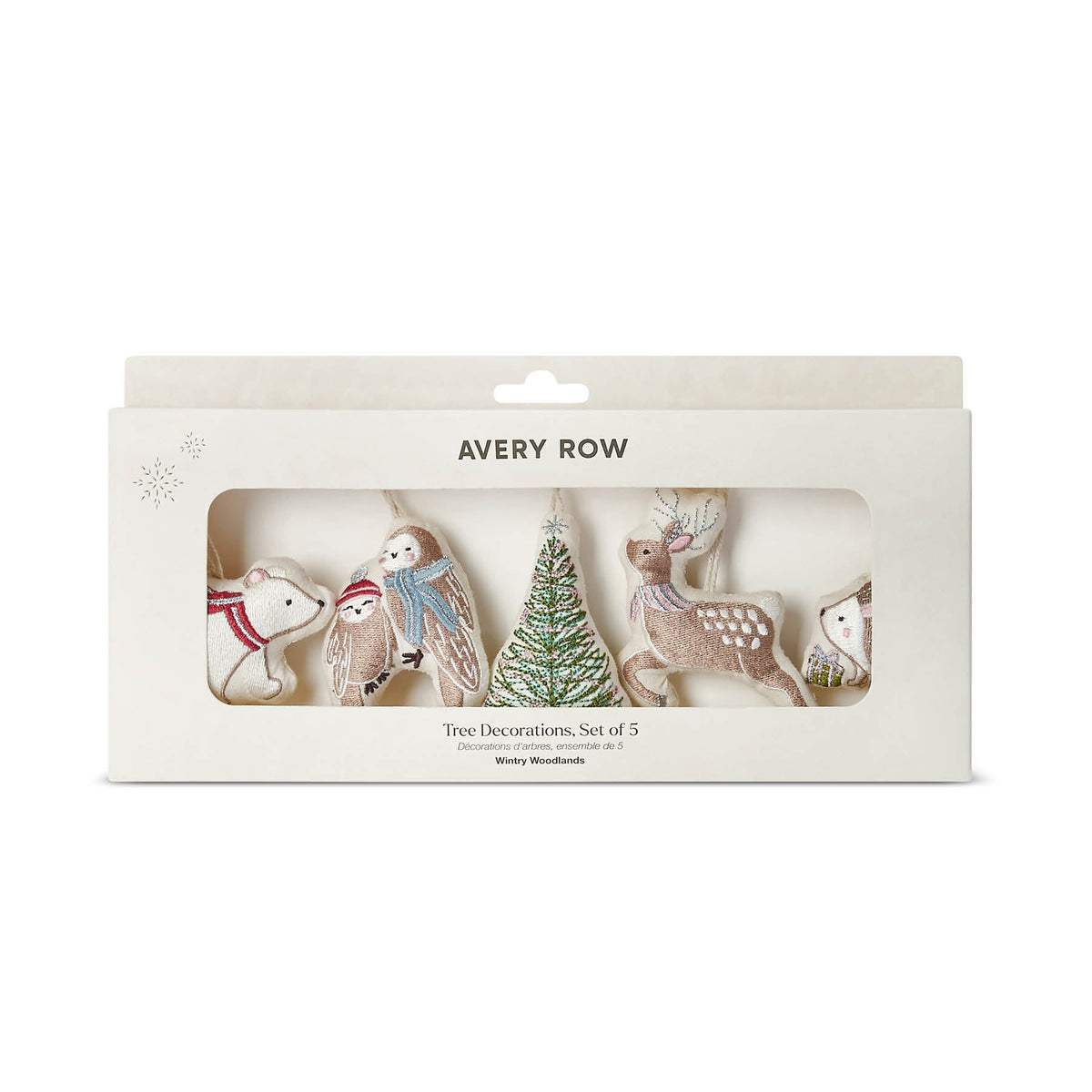 Avery Row Embroidered Tree Decorations, Set of 5 - Wintry Woodlands