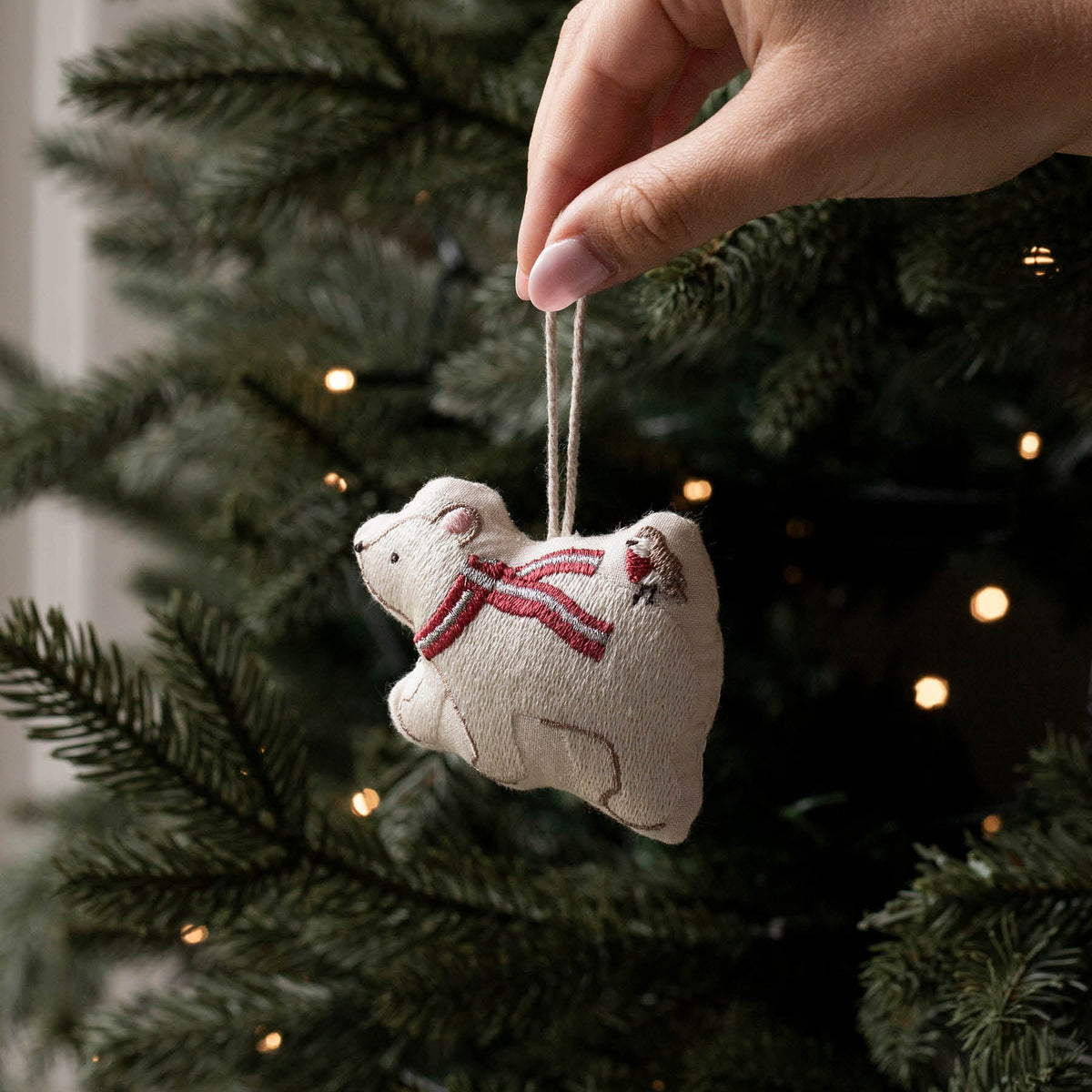 Avery Row Embroidered Tree Decorations, Set of 5 - Wintry Woodlands