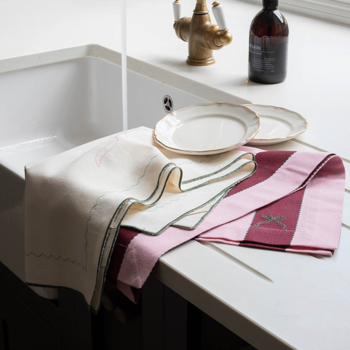 Avery Row Tea Towels, Set of 2 - Bold Stripe Burgundy