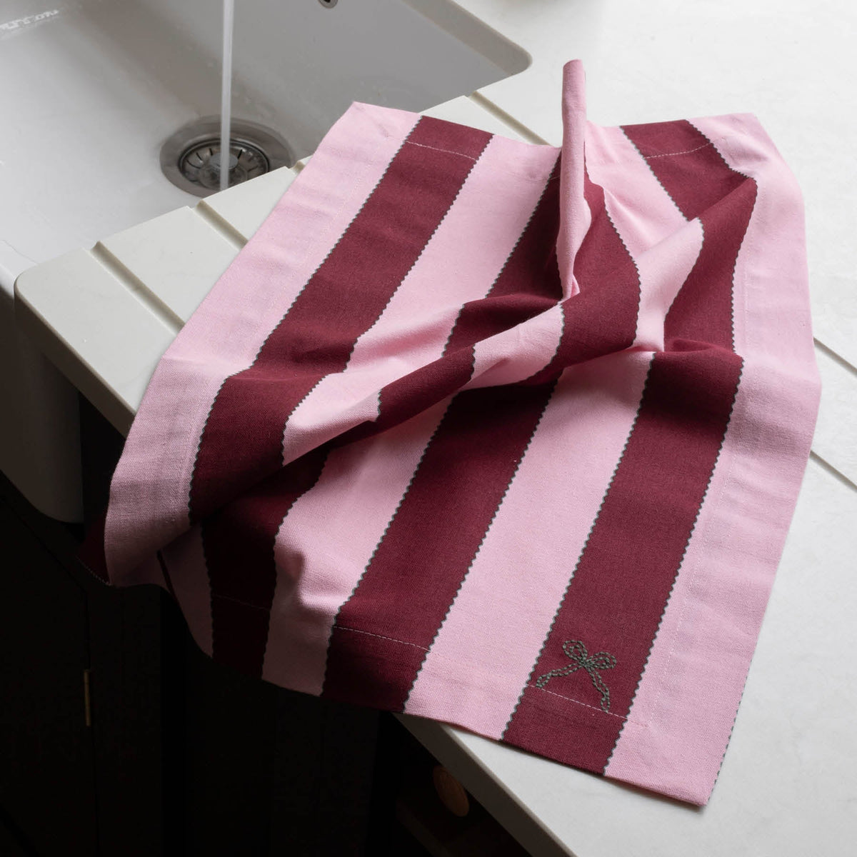 Avery Row Tea Towels, Set of 2 - Bold Stripe Burgundy