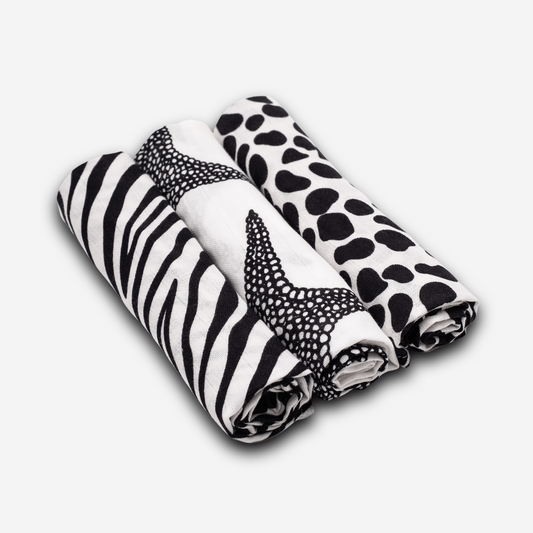 Etta Loves Organic Sensory Muslin Cloths - 3 Pk - Animal Prints