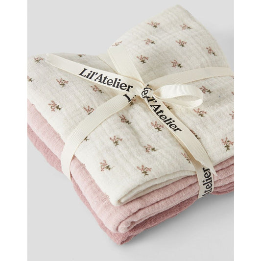 Lil' Atelier Organic Muslin Cloths - 3 Pk - Coconut Milk/Peach Whip