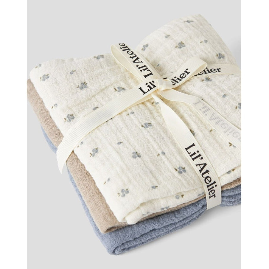 Lil' Atelier Organic Muslin Cloths - 3 Pk - Coconut Milk/Oxford Tan