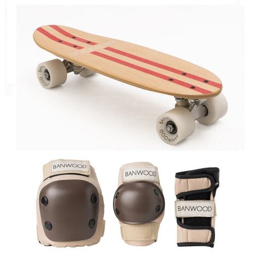 Banwood Skateboard + Protective Gear - Red