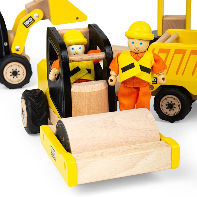 Tidlo Wooden Construction Vehicles Toy Bundle