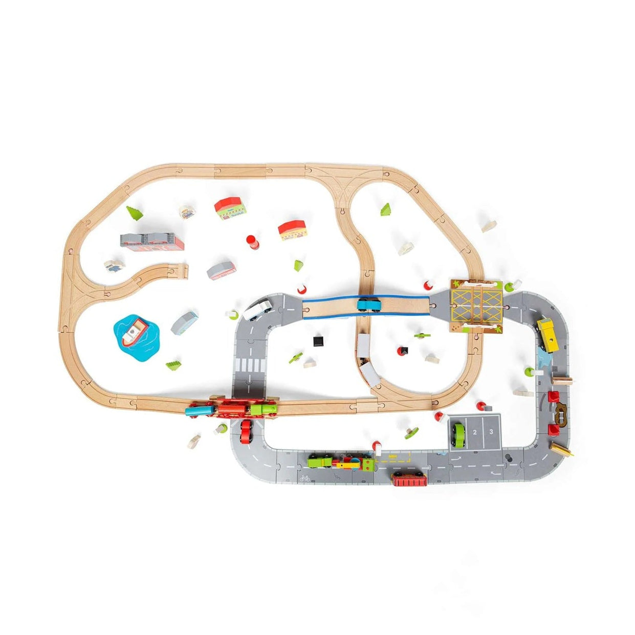 Bigjigs Rail Wooden City Road and Railway Set