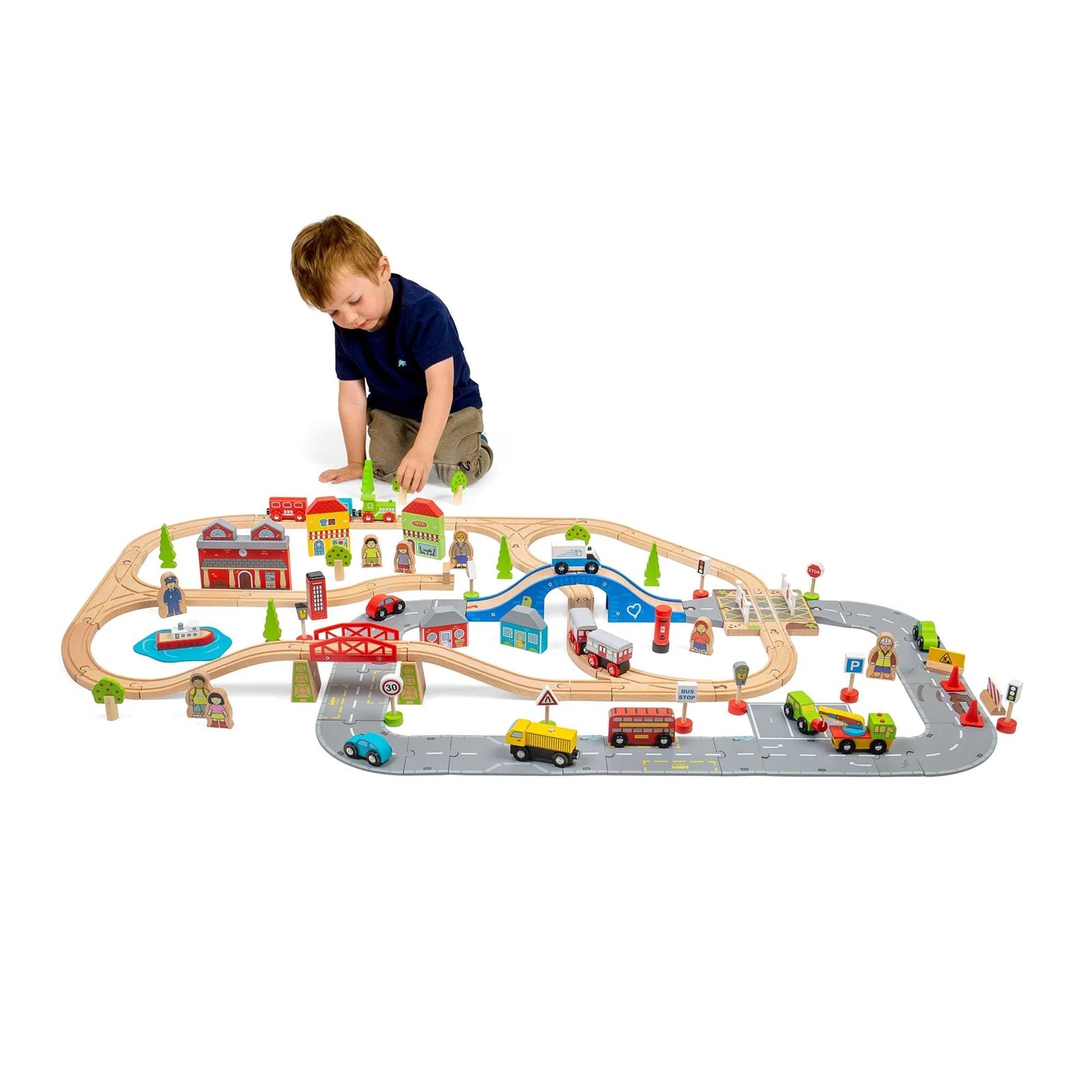 Bigjigs Rail Wooden City Road and Railway Set