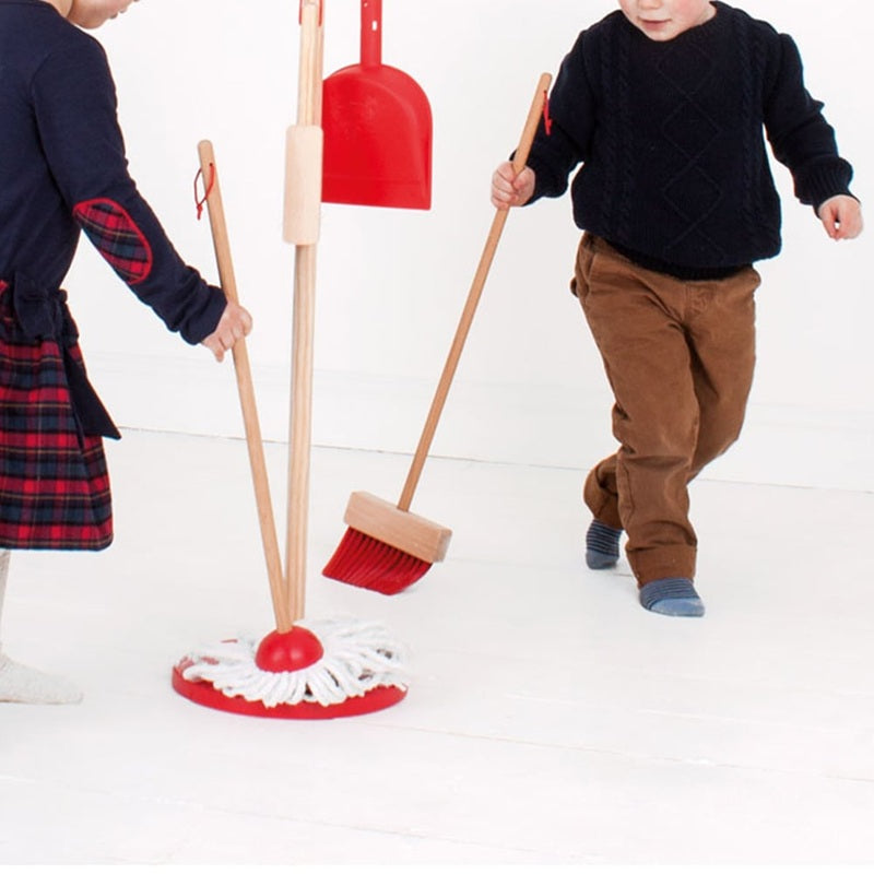 Bigjigs Wooden Toy Cleaning Stand Set - Red
