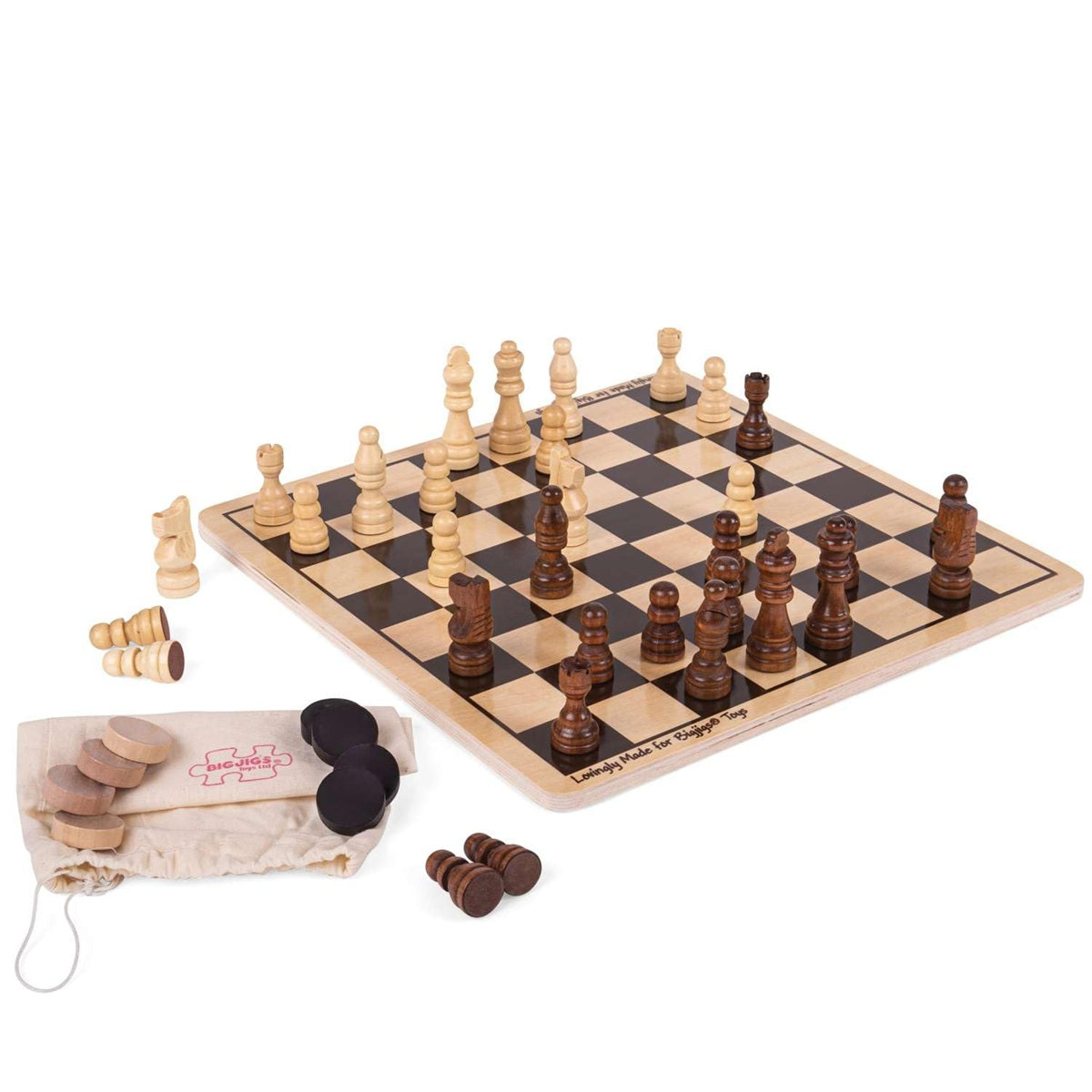 Bigjigs Wooden Draughts and Chess Set