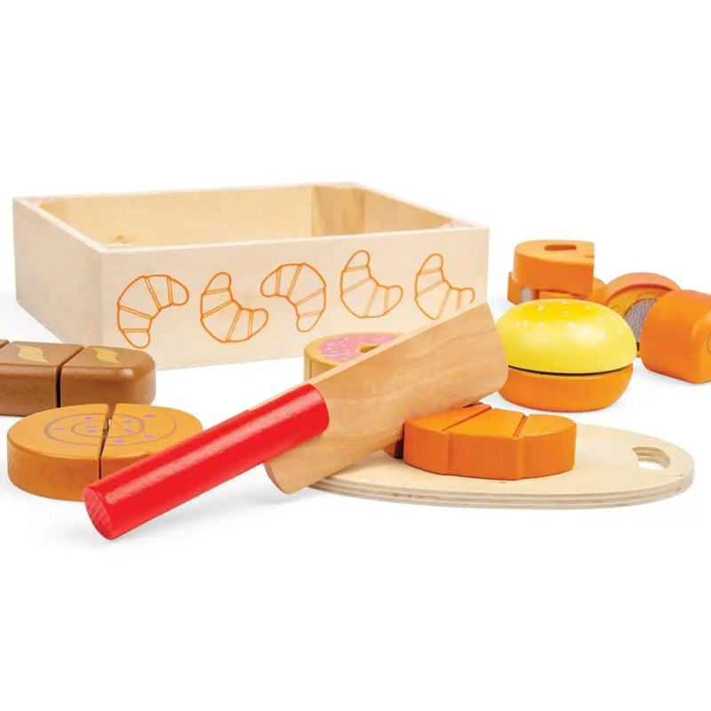 Bigjigs Wooden Toy Cutting Bread and Pastries Crate