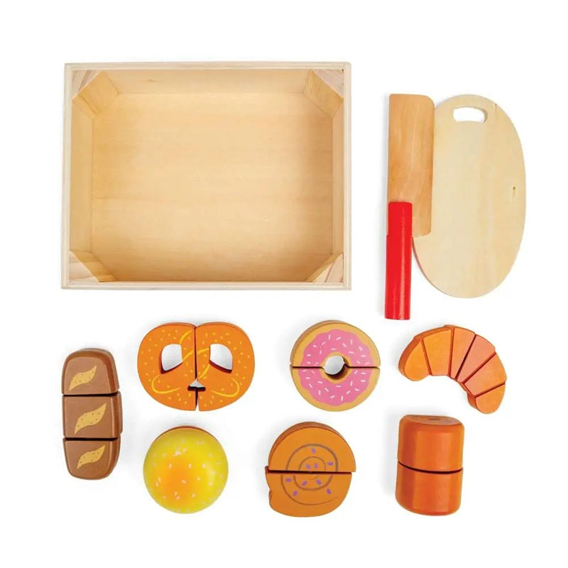 Bigjigs Wooden Toy Cutting Bread and Pastries Crate
