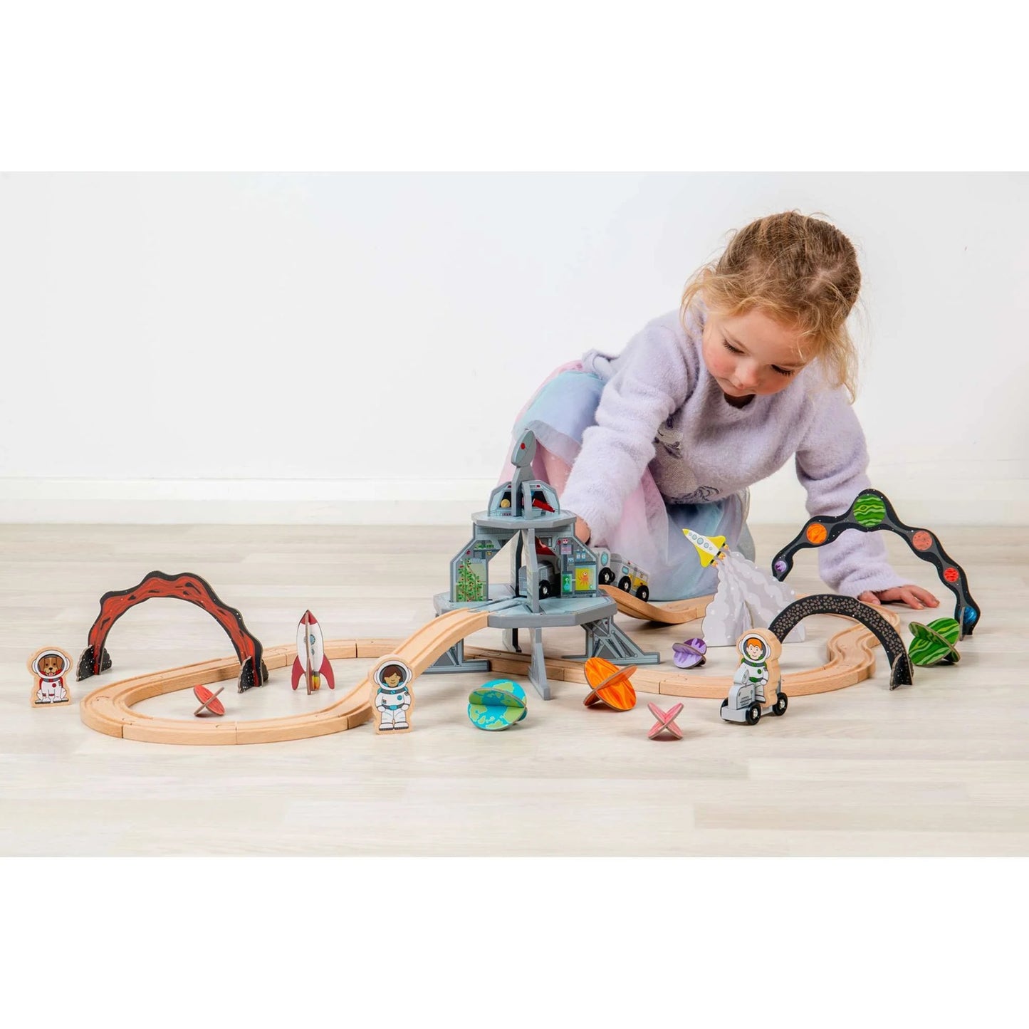 Bigjigs Wooden Space Train Set - 40 Pieces