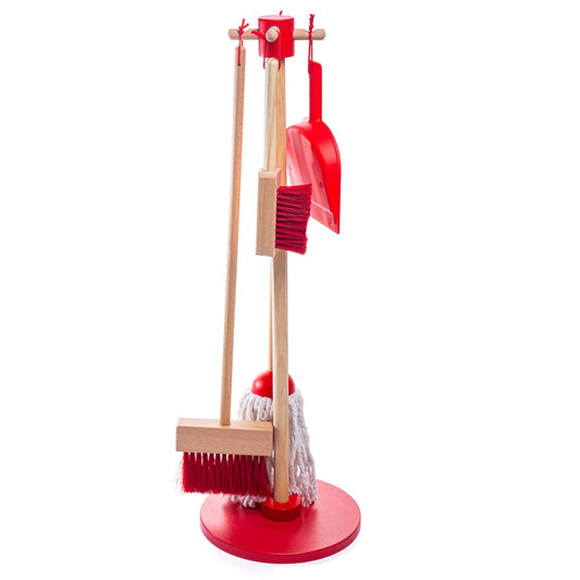 Bigjigs Wooden Toy Cleaning Stand Set - Red