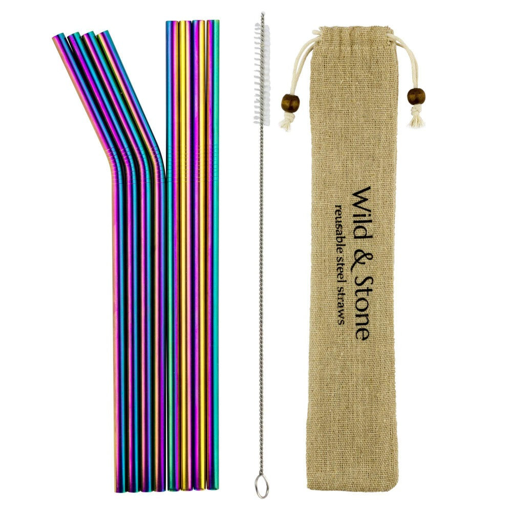 Wild & Stone Reusable Stainless Steel Drinking Straws - Rainbow - 8 Pack