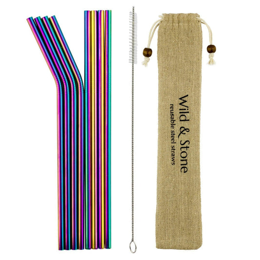 Wild & Stone Reusable Stainless Steel Drinking Straws - Rainbow - 8 Pack