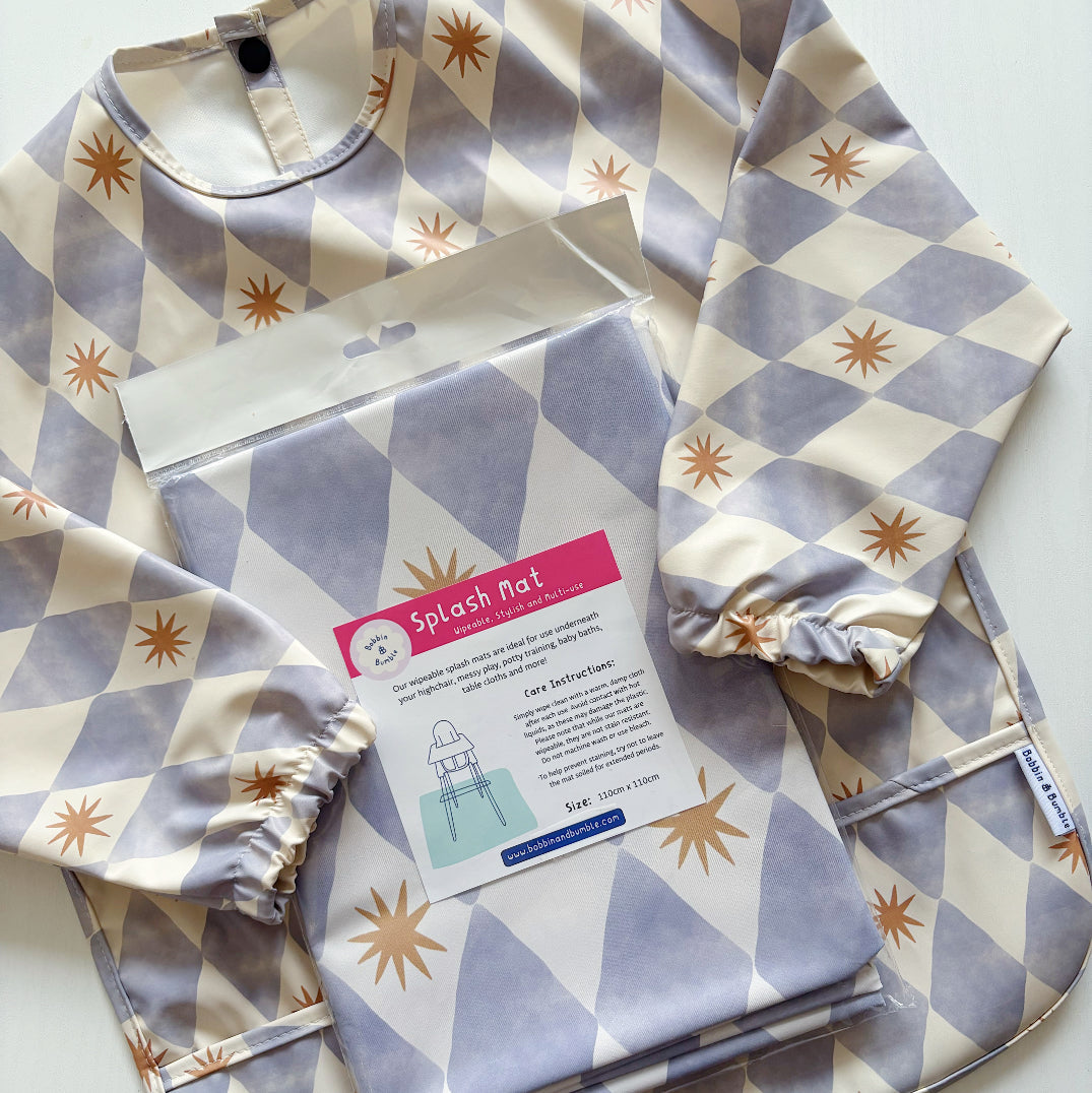 Bobbin & Bumble Highchair Splash Mat - Blue Harlequin
